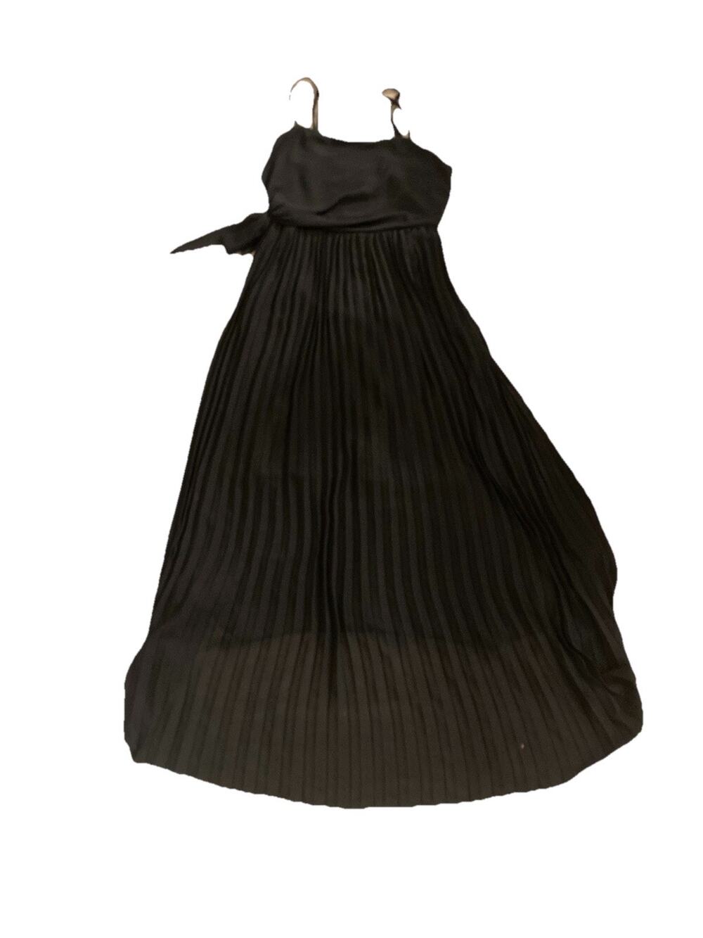 Favlux Maxi Dress Women's M Black Pleated Long Length Sleeveless A Line Wrap Tie